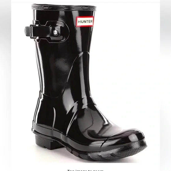 Women's HUNTER Original Short Gloss Buckle Strap Rain Boots, EUC, sz 6M-7F - Picture 2 of 5